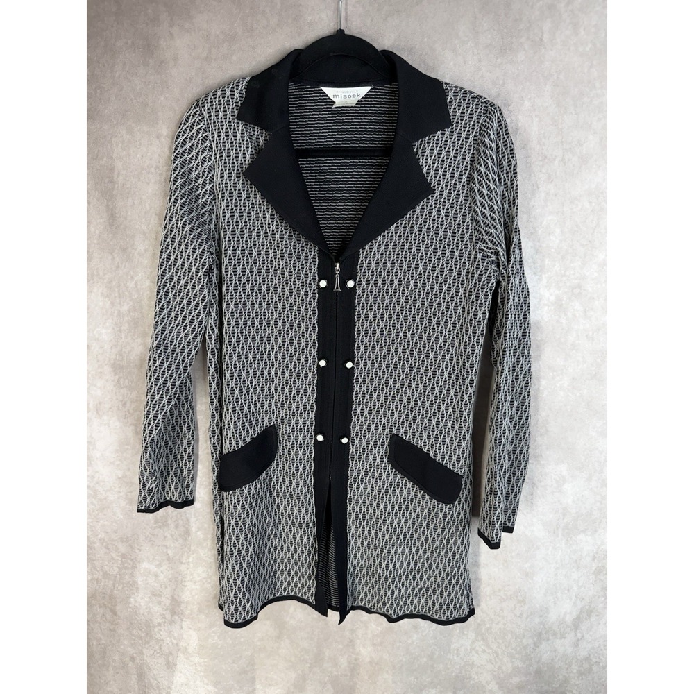 Exclusively Misook Acrylic Zip Quiet Luxury Knit Cardigan In Black Size S